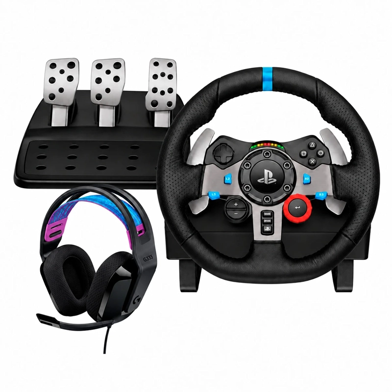 VOLANTE + AUDÍFONOS  LOGITHECH G29 - G335 PARA PS3/PS4/PC - 2