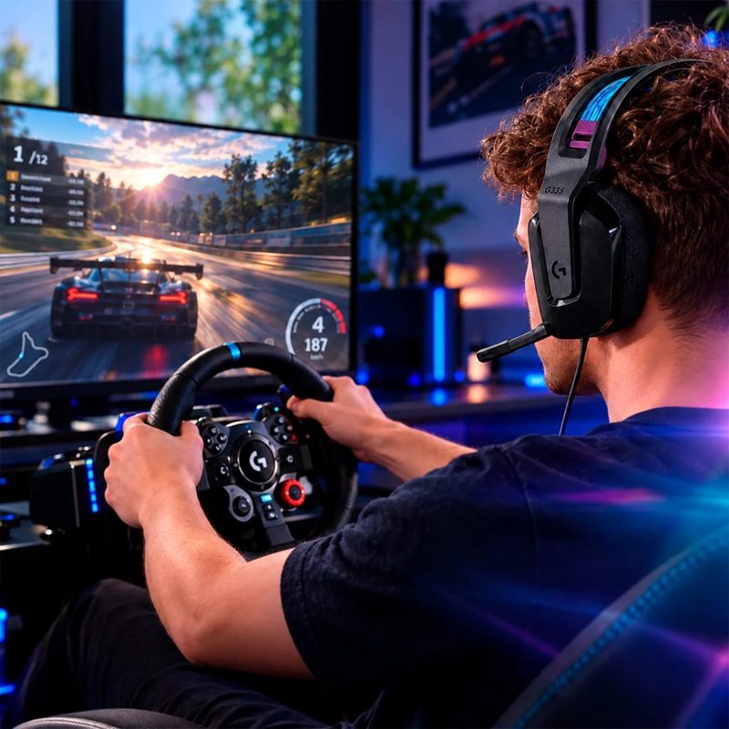 VOLANTE + AUDÍFONOS  LOGITHECH G29 - G335 PARA PS3/PS4/PC - 5