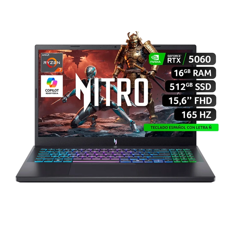NOTEBOOK ACER NITRO V ANV15-A31-R8WU-1 AMD RYZEN 7 16GB RAM 512GB SSD NVIDIA RTX 5060 15.6” - 1