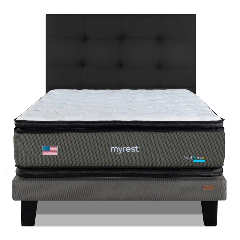 CAMA EUROPEA MYREST DUAL SENSE 1.5 PLAZAS + RESPLADO TIGN NEGRO - 1