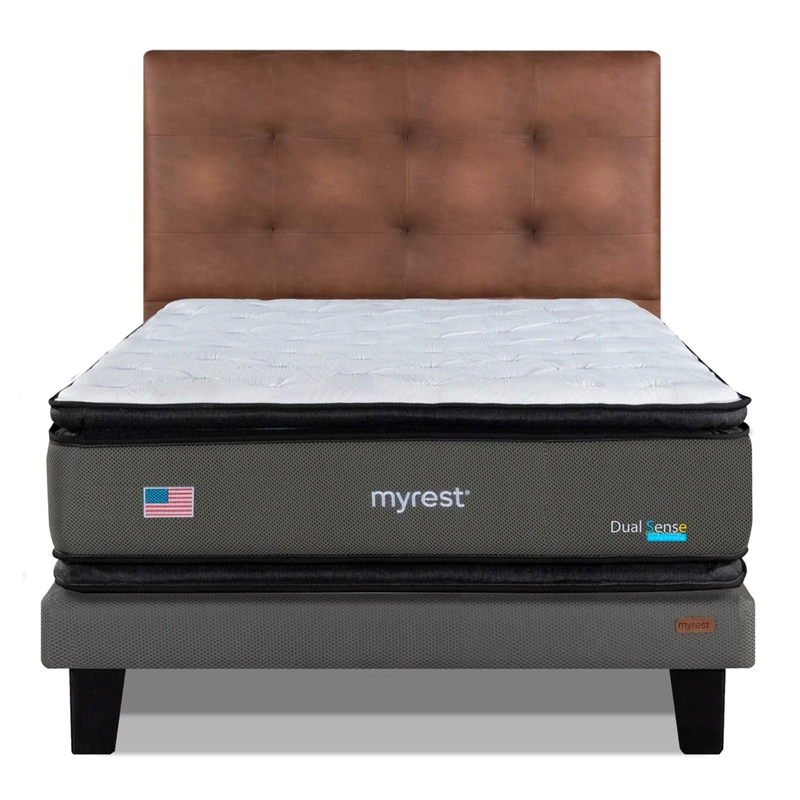 CAMA EUROPEA MYREST DUAL SENSE 1.5 PLAZAS + RESPLADO TIGN CAFÉ - 1