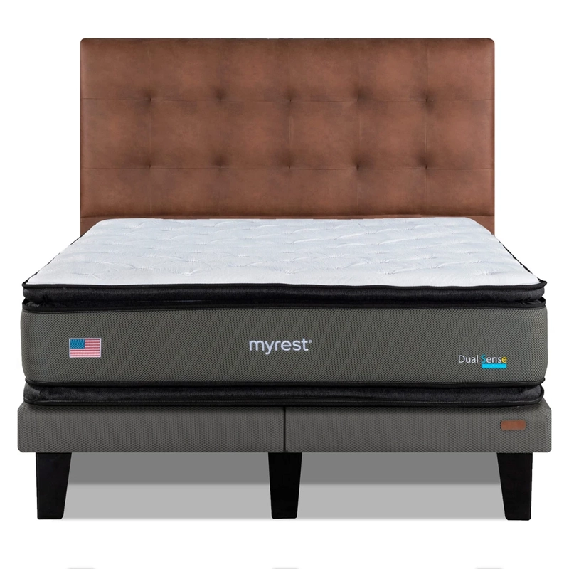 CAMA EUROPEA MYREST DUAL SENSE 2 PLAZAS + RESPLADO TIGN CAFÉ - 1
