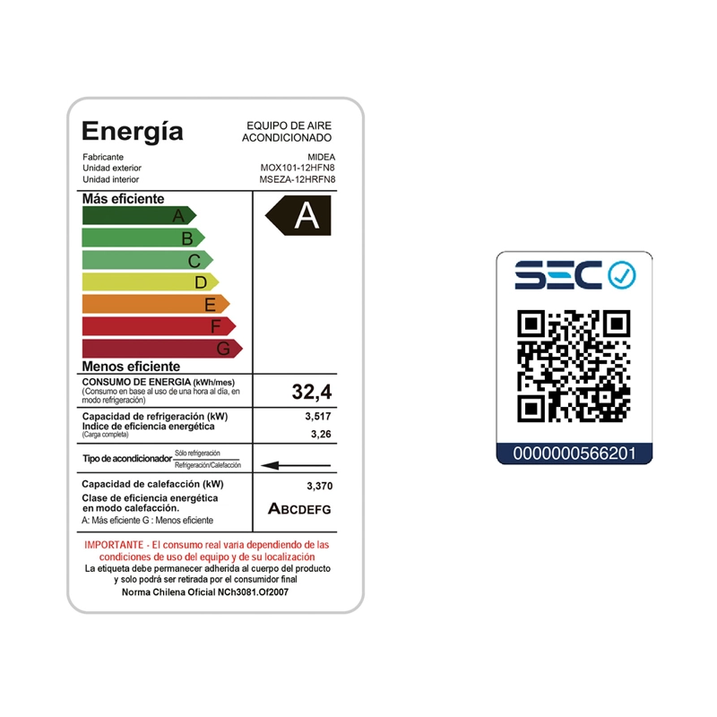 AIRE ACONDICIONADO SPLIT MIDEA INVERTER ECOMASTER 12000 BTU - 15
