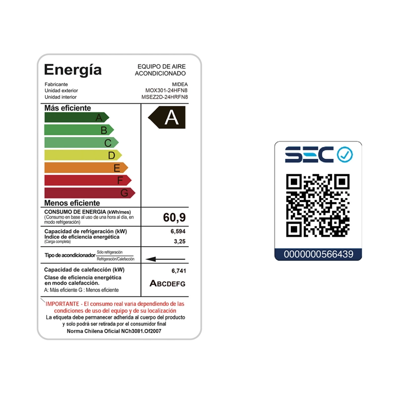 AIRE ACONDICIONADO SPLIT MIDEA INVERTER ECOMASTER 24000 BTU - 14