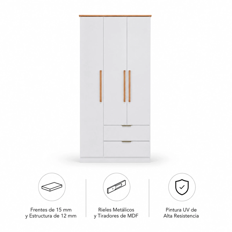 CLOSET ROCA MILÁN 3 PUERTAS 2 CAJONES BLANCO - 8