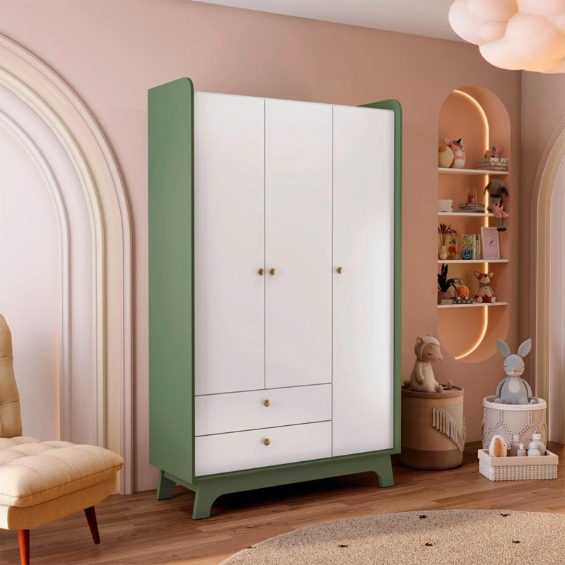 CLOSET ROCA INFANTIL 3 PUERTAS 2 CAJONES BLANCO/VERDE - 1