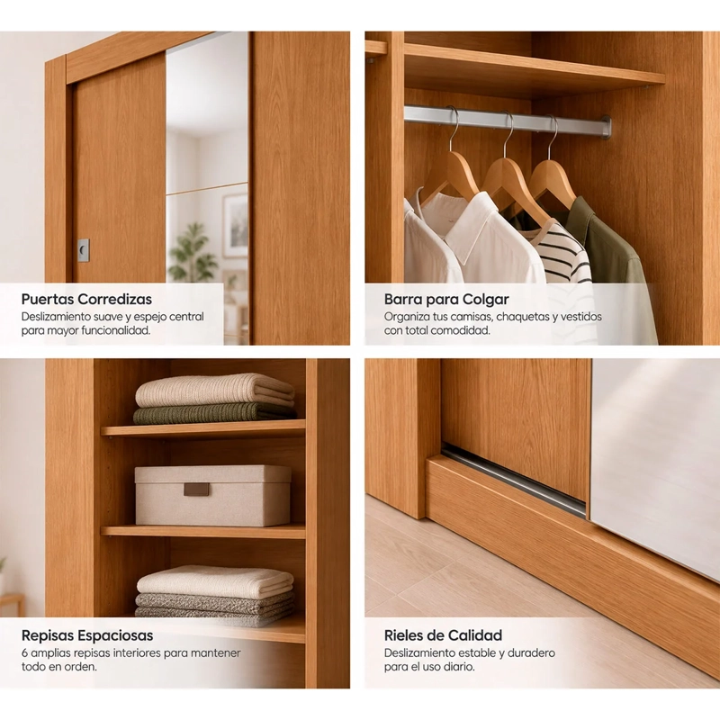 CLOSET ROCA MACHADO ESPEJO 3 PUERTAS CAFÉ - 6