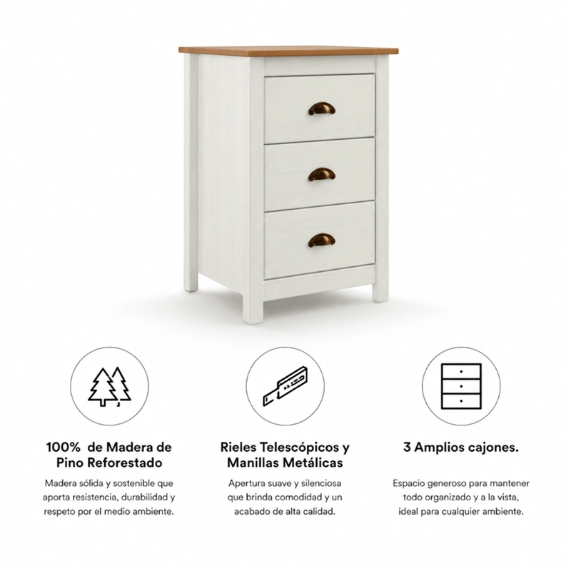 VELADOR ROCA POSADAS 3 CAJONES BLANCO/CAFÉ - 4