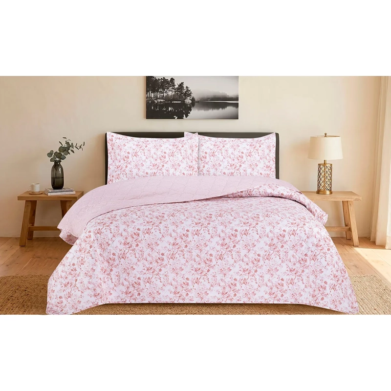 QUILT ANDES PRIENTED RAYAS 2 PLAZAS ROSA - 1