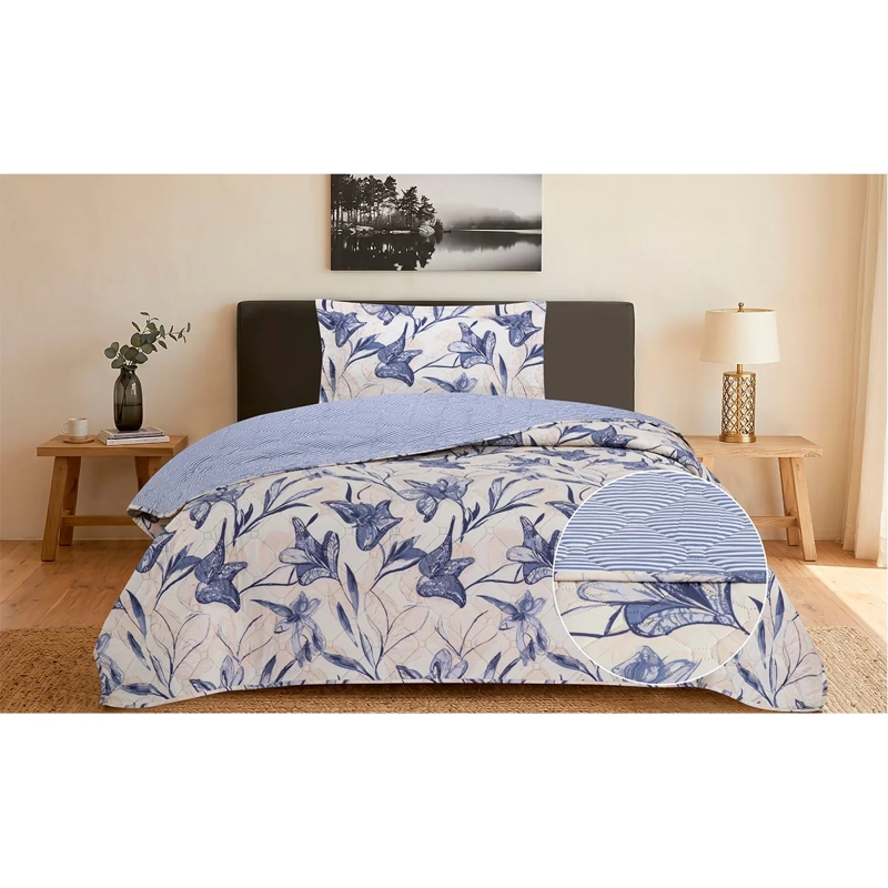 QUILT ANDES PRIENTED RAYAS 1.5 PLAZAS AZUL - 1