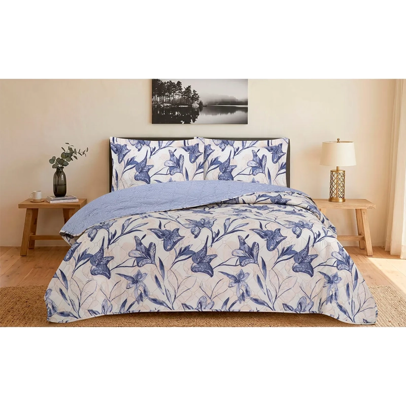 QUILT ANDES PRIENTED RAYAS KING AZUL - 1