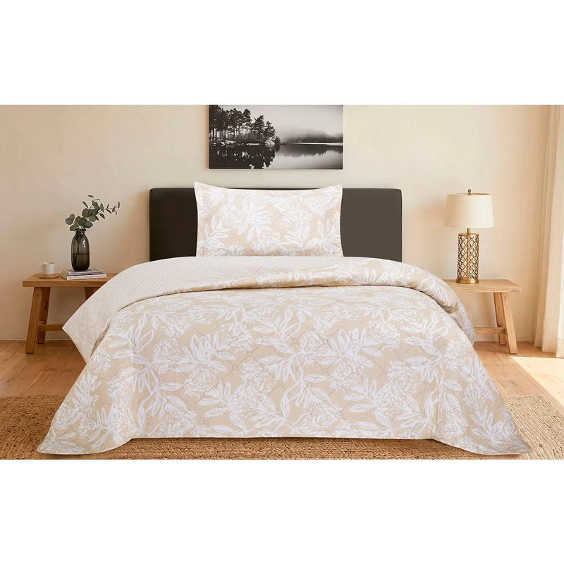 QUILT ANDES PRIENTED RAYAS 1.5 PLAZAS BEIGE - 1