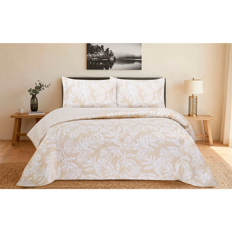 QUILT ANDES PRIENTED RAYAS 2 PLAZAS BEIGE - 1