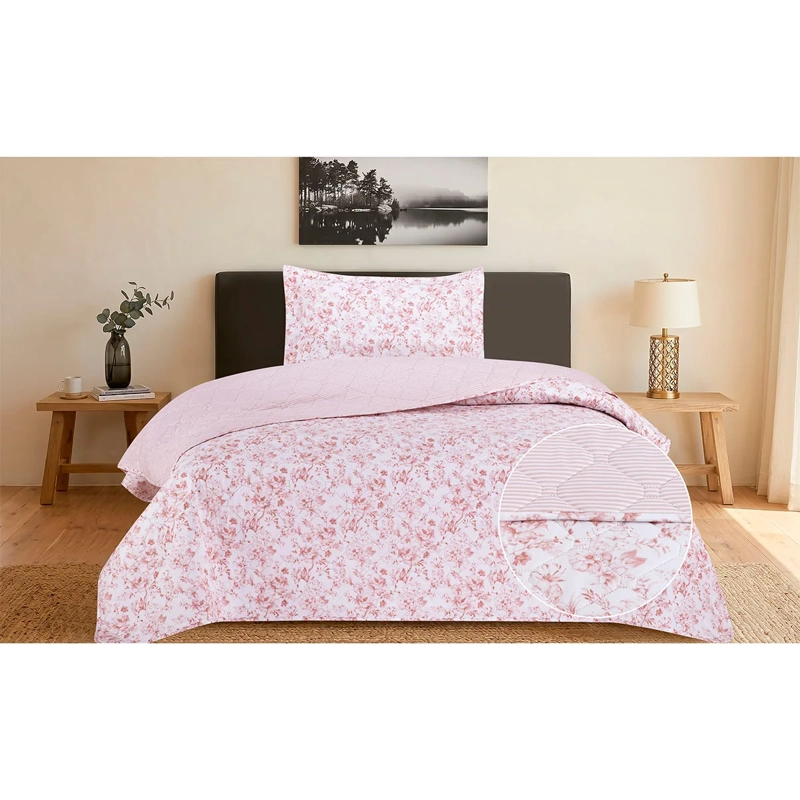 QUILT ANDES PRIENTED RAYAS 1.5 PLAZAS ROSA - 1