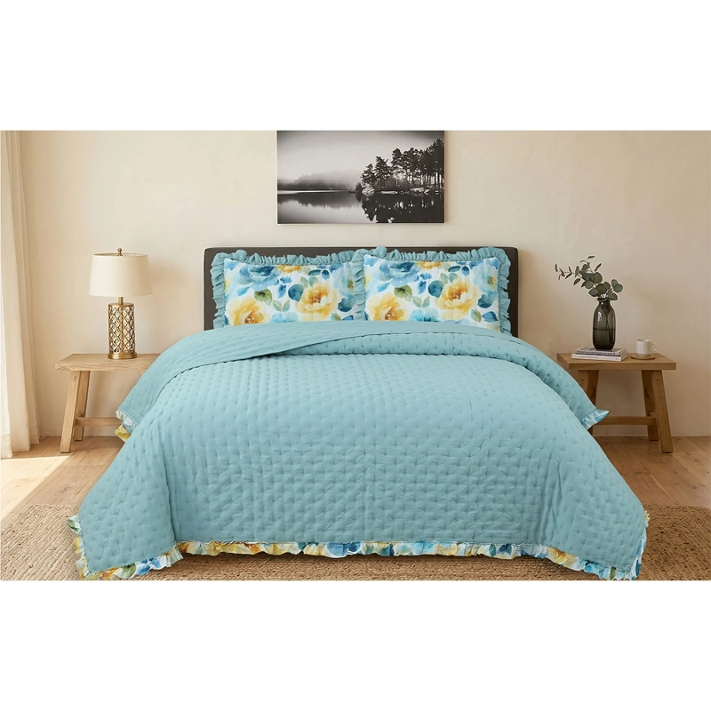 QUILT ANDES RUFFLES KING AQUA - 1