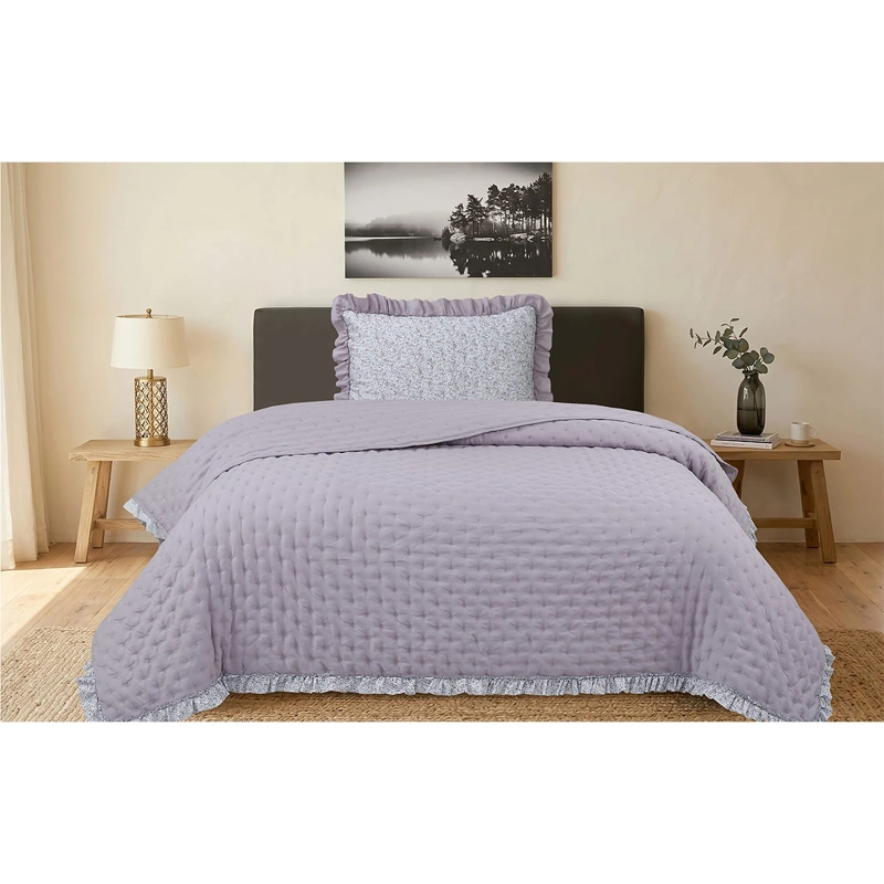 QUILT ANDES RUFFLES 1.5 PLAZAS LILA - 1