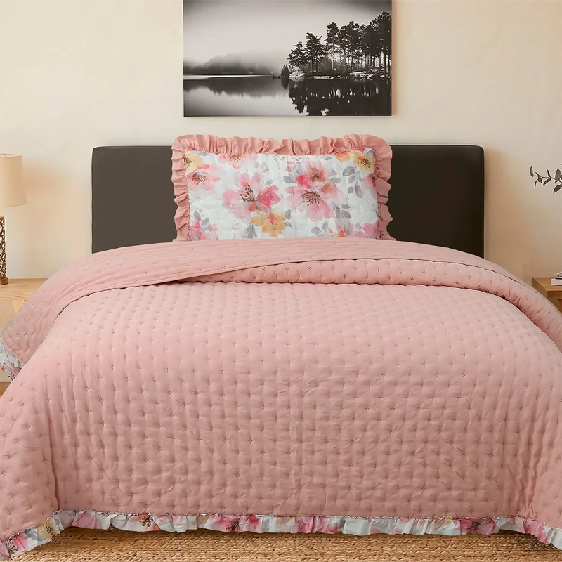 QUILT ANDES RUFFLES 1.5 PLAZAS ROSA - 1
