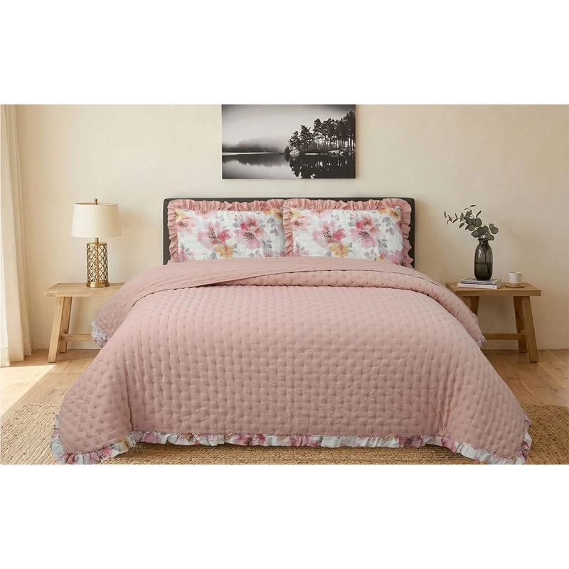 QUILT ANDES RUFFLES 2 PLAZAS ROSA  - 1