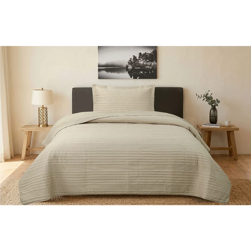 QUILT ANDES STRIPES 1.5 PLAZAS BEIGE - 1