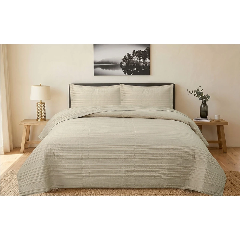 QUILT ANDES STRIPES 2 PLAZAS BEIGE - 1