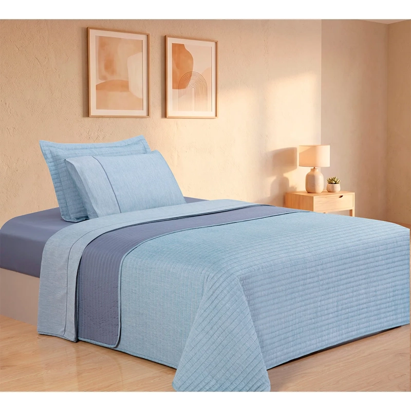 SET ANDES CATIONIC QUILT + JUEGO DE SÁBANAS 1.5 PLAZAS AZUL - 1