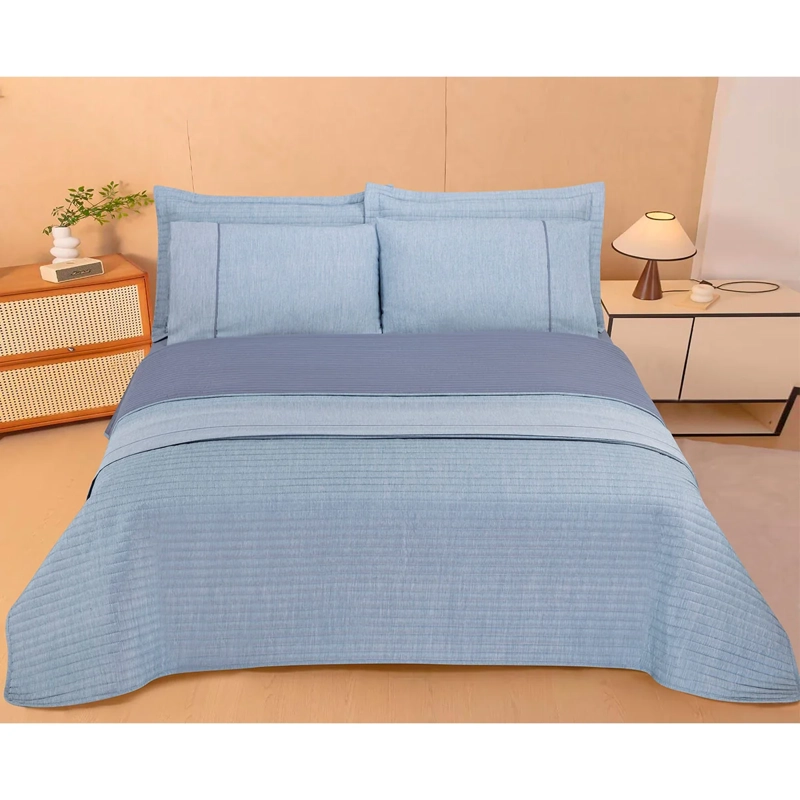 SET ANDES CATIONIC QUILT + JUEGO DE SÁBANAS 2 PLAZAS AZUL - 1