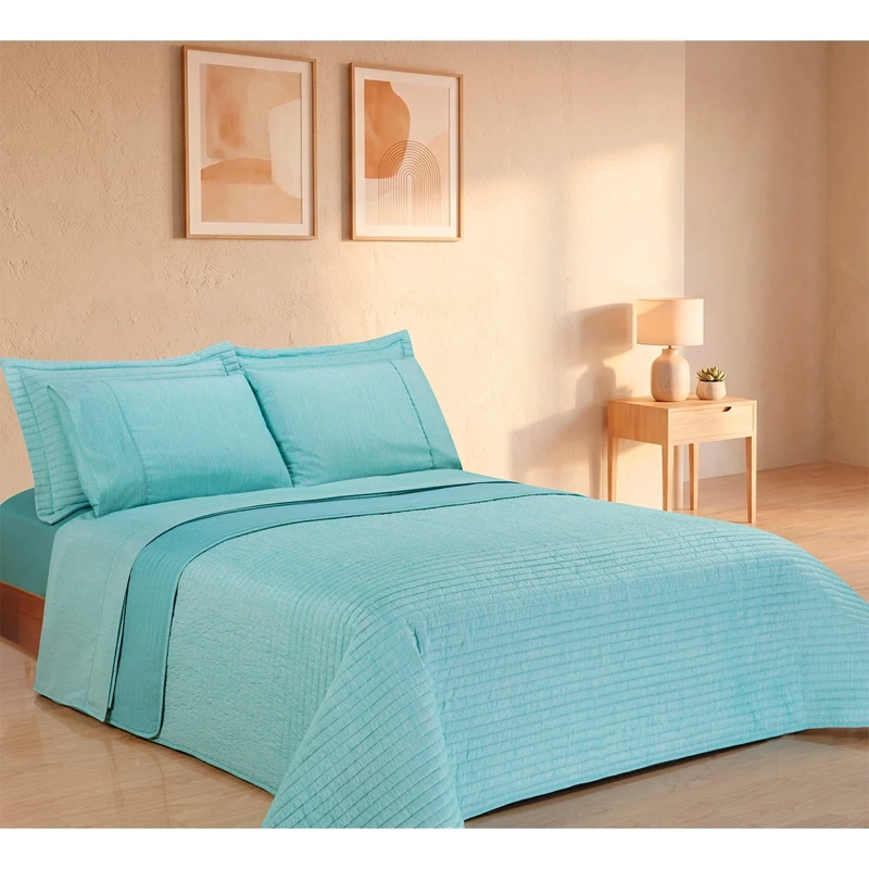 SET ANDES CATIONIC QUILT + JUEGO DE SÁBANAS KING TURQUESA - 1