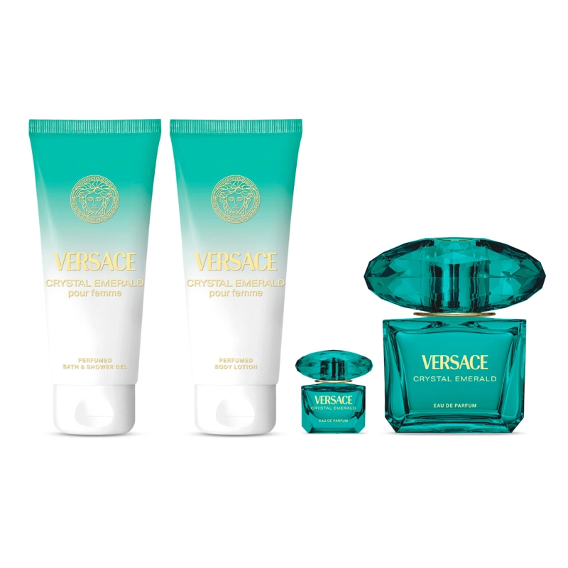 SET PERFUME MUJER VERSACE CRYSTAL EMERALD EDP 90ML+5ML+100ML+100ML