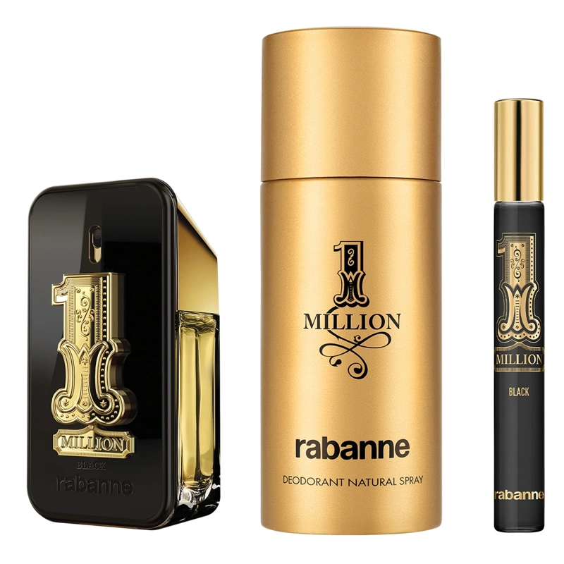 SET PERFUME HOMBRE RABANNE 1 MILLION BLACK EDP 50ML+10ML+150ML - 1