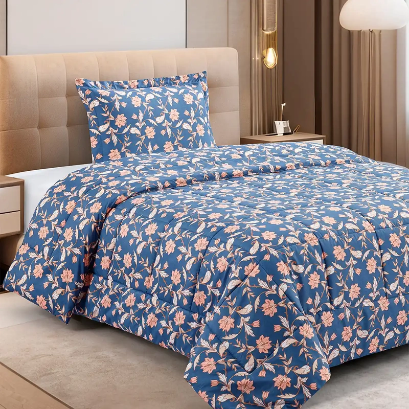 PLUMÓN ANDES ESTAMPADO 1.5 PLAZAS FLOR AZUL - 1