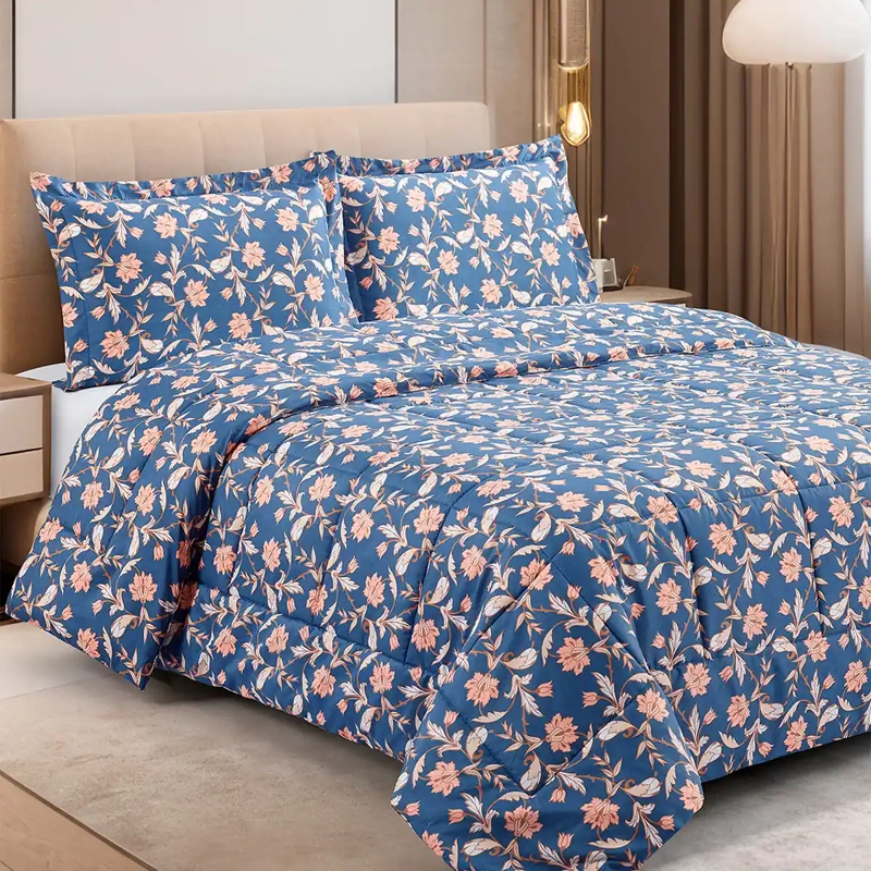 PLUMÓN ANDES ESTAMPADO 2 PLAZAS FLOR AZUL