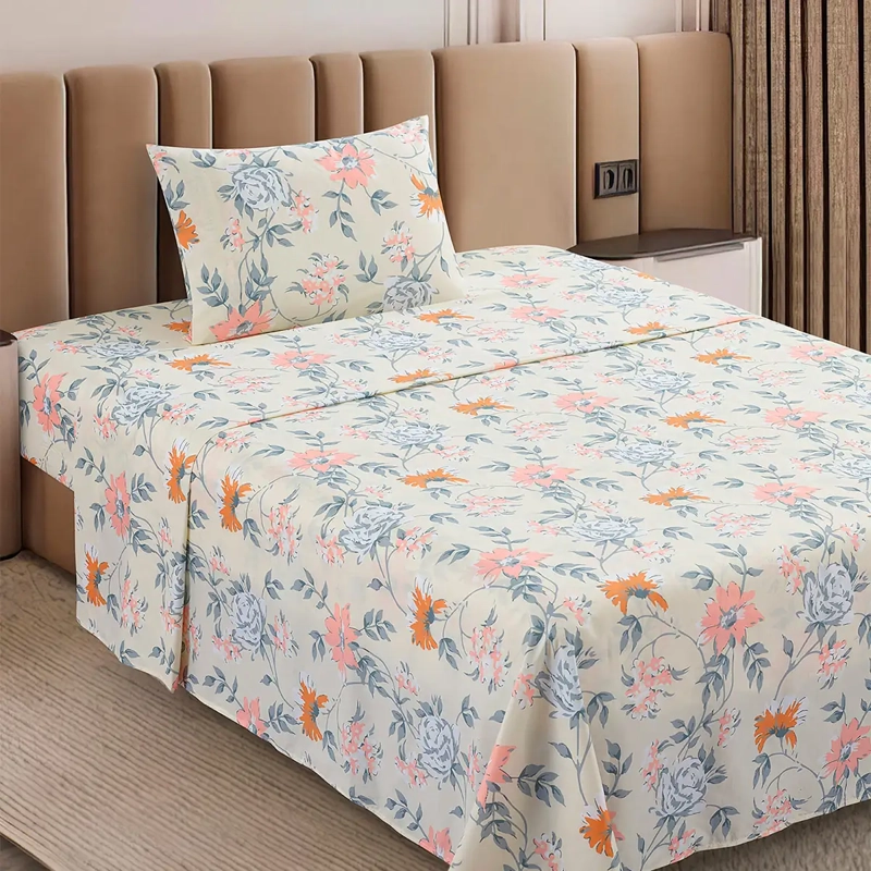 JUEGO DE SÁBANAS ANDES MICROFIBRA ESTAMAPADO 1.5 PLAZAS FLOR PASTEL