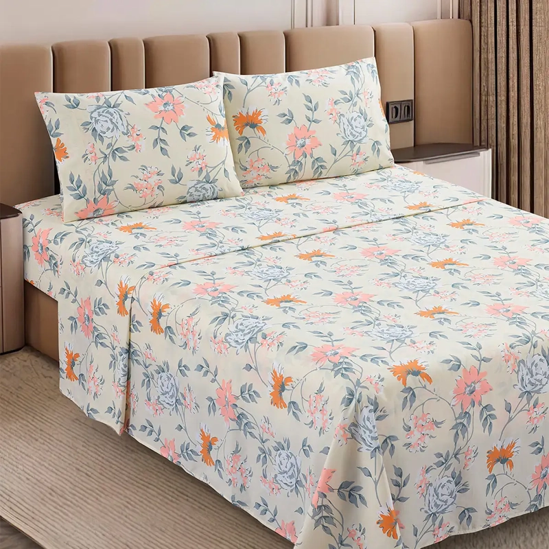 JUEGO DE SÁBANAS ANDES MICROFIBRA ESTAMAPADO 2 PLAZAS FLOR PASTEL
