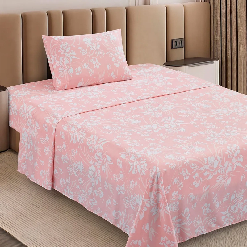 JUEGO DE SÁBANAS ANDES MICROFIBRA ESTAMAPADO 1.5 PLAZAS FLOR ROSA