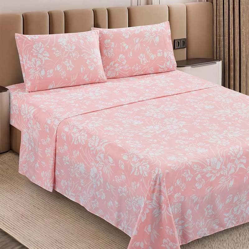 JUEGO DE SÁBANAS ANDES MICROFIBRA ESTAMAPADO 2 PLAZAS FLOR ROSA